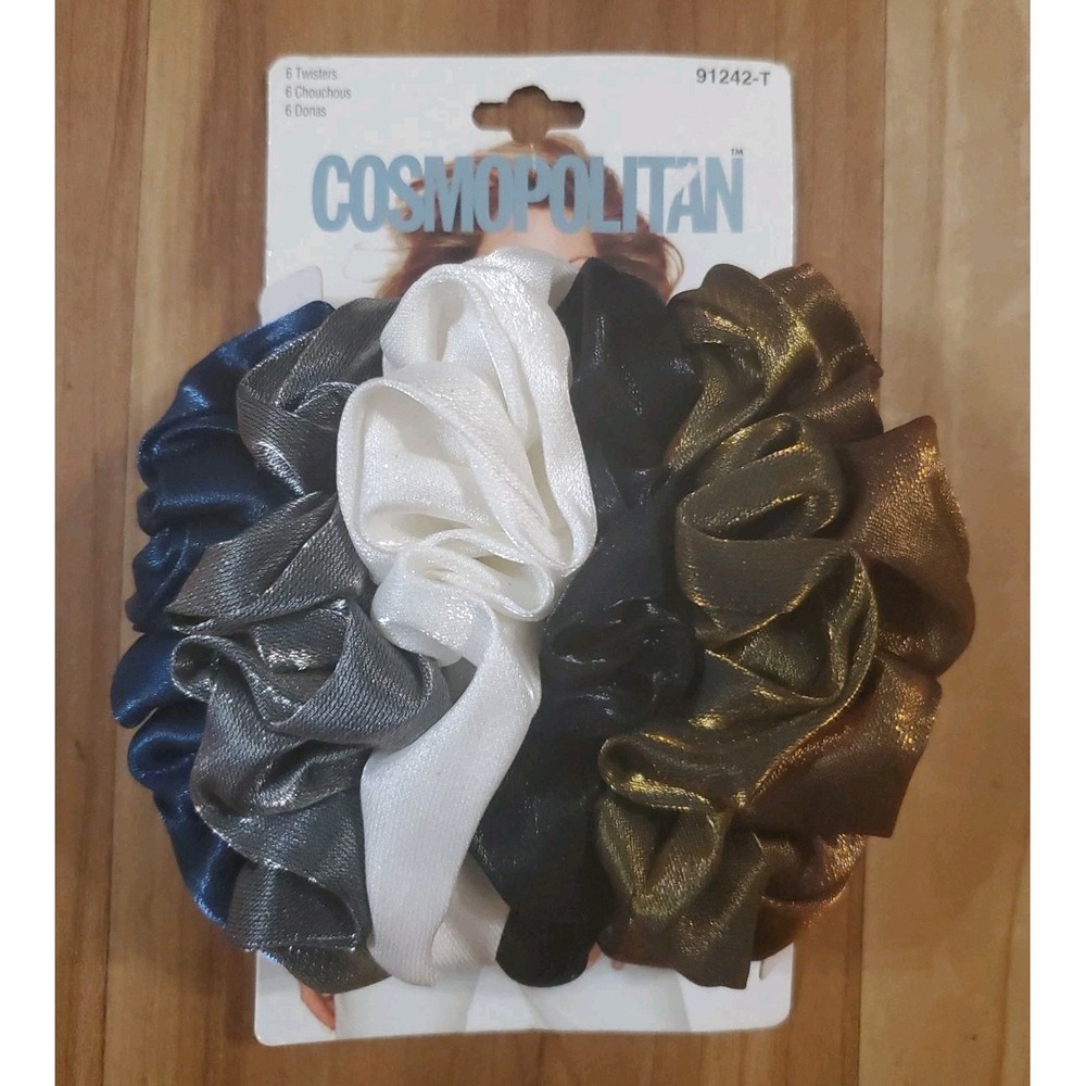 NEW Vintage 2001 Cosmopolitan Hair Scrunchies Twisters 6-Pack Satin Metallic Y2K